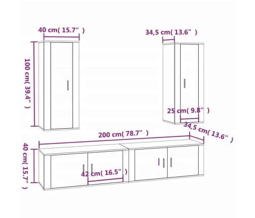 Set de muebles de TV 4 pzas madera contrachapada blanco brillo