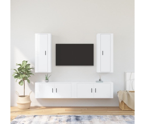 Set de muebles de TV 4 pzas madera contrachapada blanco brillo