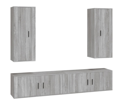 Set de muebles para TV 4 pzas madera contrachapada gris Sonoma