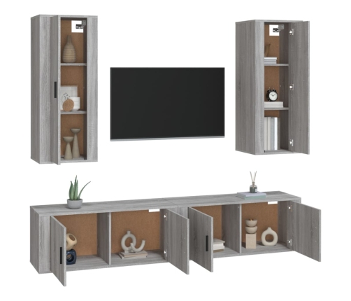 Set de muebles para TV 4 pzas madera contrachapada gris Sonoma