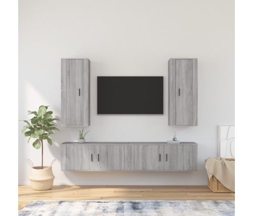 Set de muebles para TV 4 pzas madera contrachapada gris Sonoma