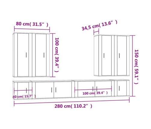 Set de muebles para TV 8 piezas madera contrachapada blanco