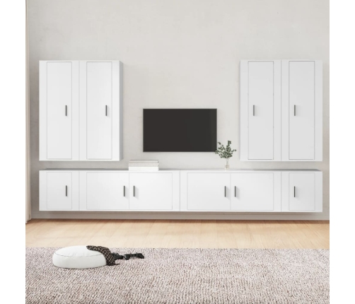 Set de muebles para TV 8 piezas madera contrachapada blanco