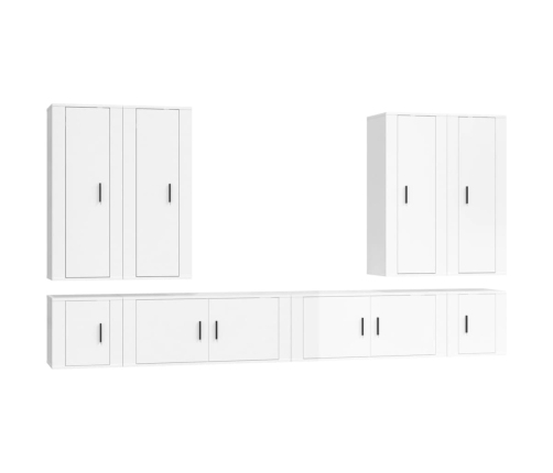 Set de muebles de TV 8 pzas madera contrachapada blanco brillo