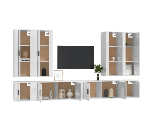 Set de muebles de TV 8 pzas madera contrachapada blanco brillo