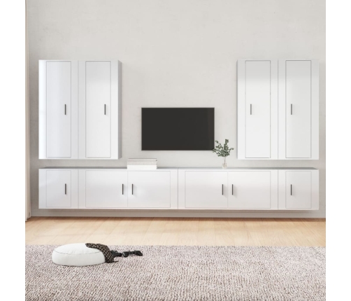 Set de muebles de TV 8 pzas madera contrachapada blanco brillo