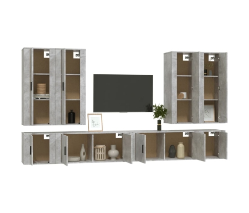 vidaXL Set de muebles de TV 8 pzas madera contrachapada gris hormigón