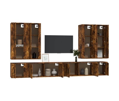 Set de muebles de TV 8 pzas madera contrachapada roble ahumado