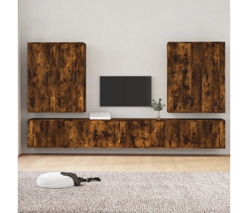 Set de muebles de TV 8 pzas madera contrachapada roble ahumado