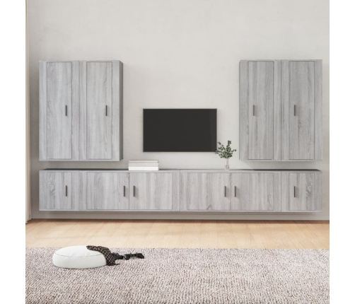 Set de muebles para TV 8 pzas madera contrachapada gris Sonoma