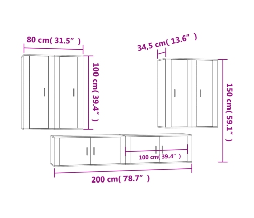 Set de muebles para TV 6 piezas madera contrachapada blanco