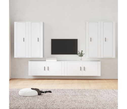 Set de muebles para TV 6 piezas madera contrachapada blanco