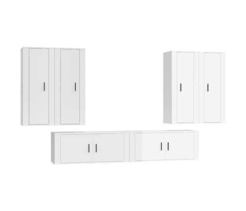 Set de muebles de TV 6 pzas madera contrachapada blanco brillo