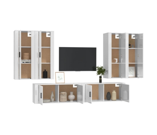 Set de muebles de TV 6 pzas madera contrachapada blanco brillo