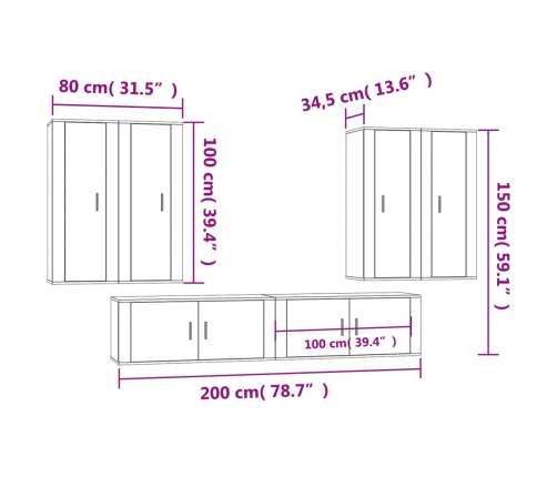 Set de muebles de TV 6 pzas madera contrachapada blanco brillo