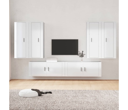 Set de muebles de TV 6 pzas madera contrachapada blanco brillo