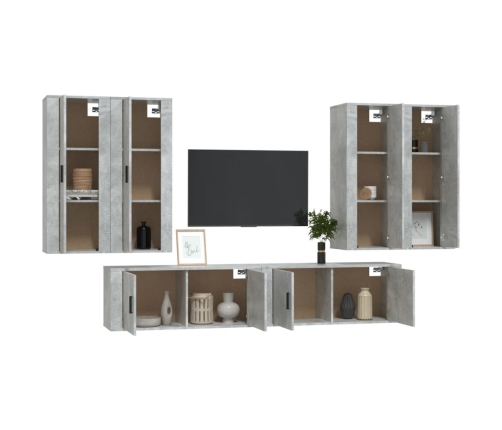 vidaXL Set de muebles de TV 6 pzas madera contrachapada gris hormigón