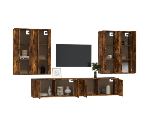 Set de muebles de TV 6 pzas madera contrachapada roble ahumado