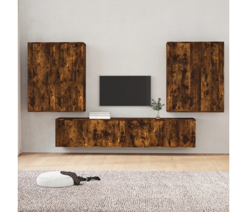 Set de muebles de TV 6 pzas madera contrachapada roble ahumado