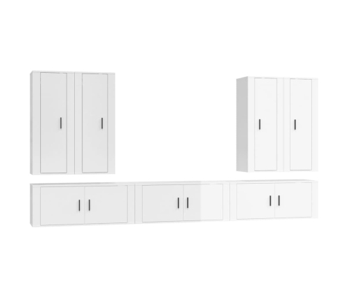 Set de muebles de TV 7 pzas madera contrachapada blanco brillo