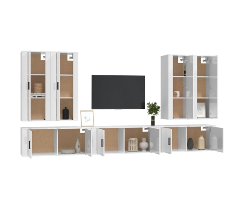 Set de muebles de TV 7 pzas madera contrachapada blanco brillo