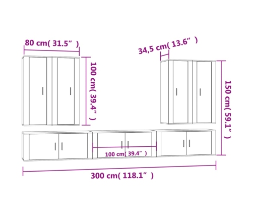 Set de muebles de TV 7 pzas madera contrachapada blanco brillo