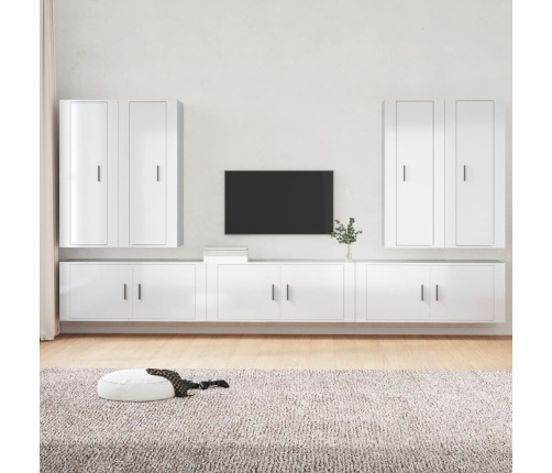 Set de muebles de TV 7 pzas madera contrachapada blanco brillo