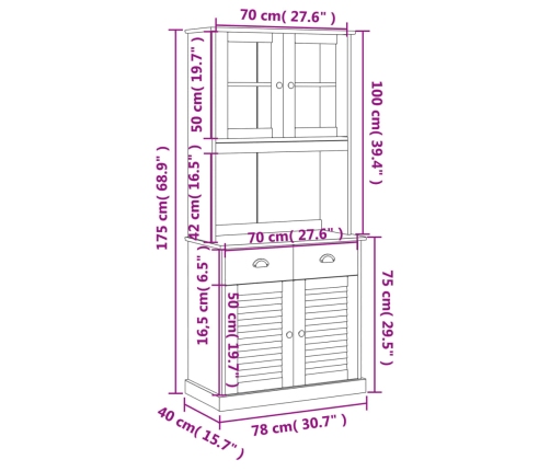 Aparador alto VIGO madera maciza de pino 78x40x175 cm