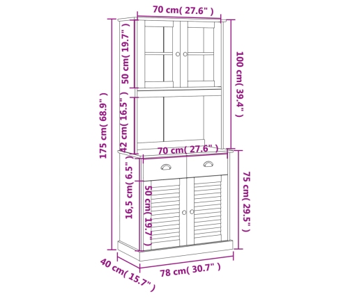 Aparador alto VIGO madera maciza de pino gris 78x40x175 cm