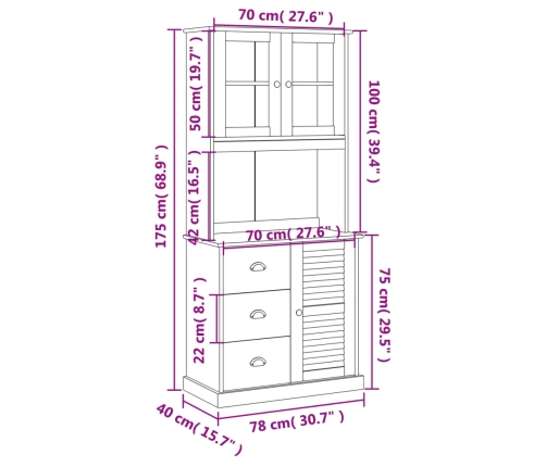 Aparador alto VIGO madera maciza de pino 78x40x175 cm