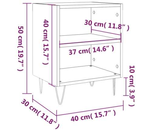 Mesita de noche madera de ingeniería gris hormigón 40x30x50 cm