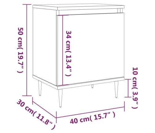 vidaXL Mesita de noche 2 uds madera ingeniería gris Sonoma 40x30x50 cm