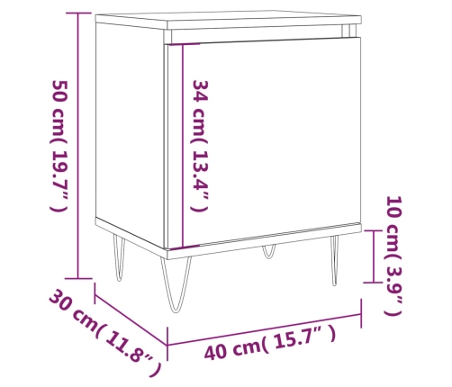 Mesitas de noche 2 uds madera ingeniería roble humo 40x30x50 cm