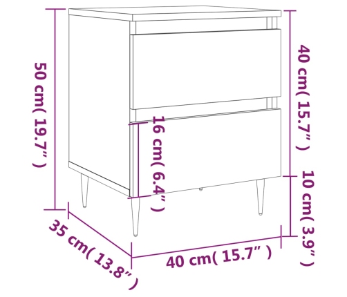 Mesitas de noche 2 uds madera de ingeniería blanco 40x35x50 cm