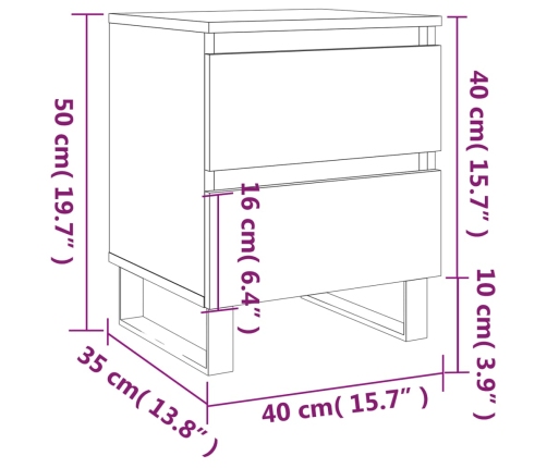 Mesitas noche 2 uds madera ingeniería blanco brillo 40x35x50 cm