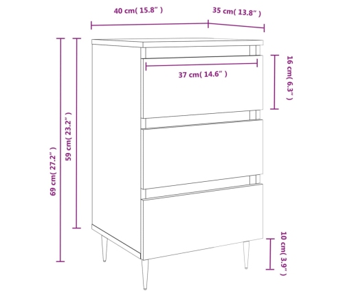 Mesitas de noche 2 uds madera de ingeniería negro 40x35x69 cm