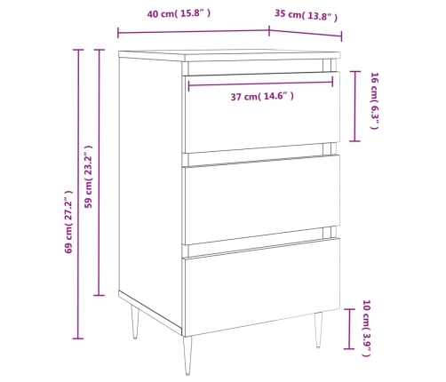 Mesita de noche madera de ingeniería blanco brillo 40x35x69 cm