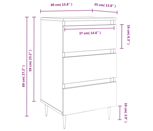 Mesita de noche 2 uds madera ingeniería gris Sonoma 40x35x69 cm