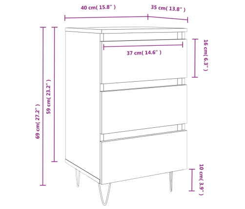 Mesita de noche madera de ingeniería roble Sonoma 40x35x69 cm