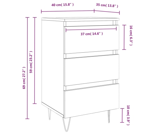 Mesitas noche 2 uds madera ingeniería gris hormigón 40x35x69 cm