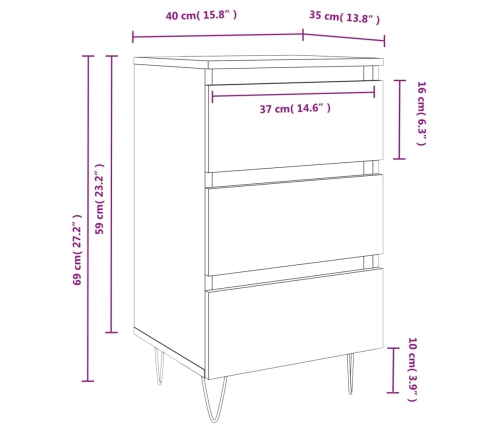 vidaXL Mesita de noche madera de ingeniería gris Sonoma 40x35x69 cm