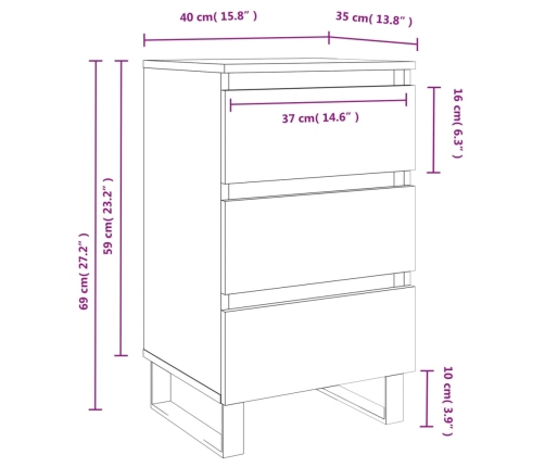 vidaXL Mesitas de noche 2 uds madera de ingeniería negro 40x35x69 cm