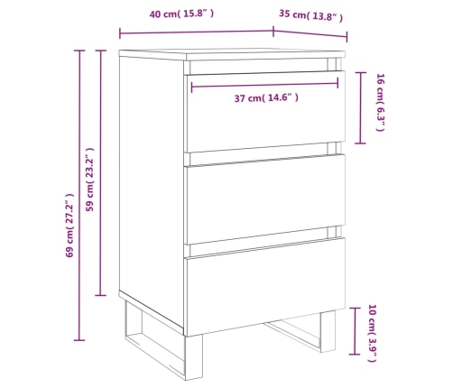 vidaXL Mesitas noche 2 uds madera ingeniería marrón roble 40x35x69 cm