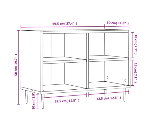 vidaXL Mueble de TV madera de ingeniería gris Sonoma 69,5x30x50 cm