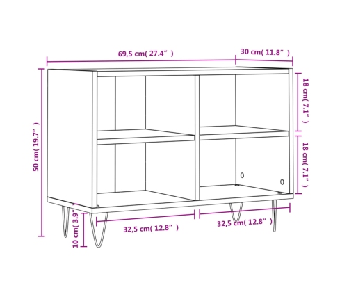 Mueble de TV madera de ingeniería negro 69,5x30x50 cm