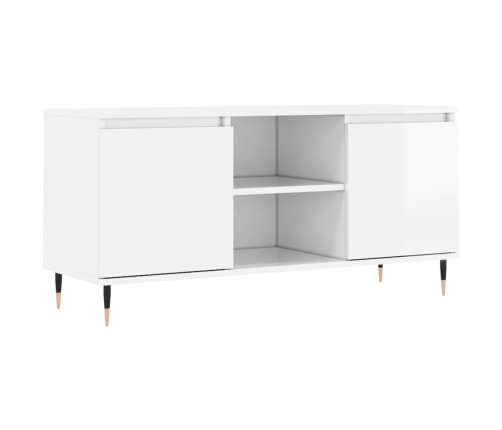 Mueble de TV madera de ingeniería blanco brillo 104x35x50 cm