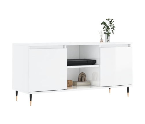 Mueble de TV madera de ingeniería blanco brillo 104x35x50 cm