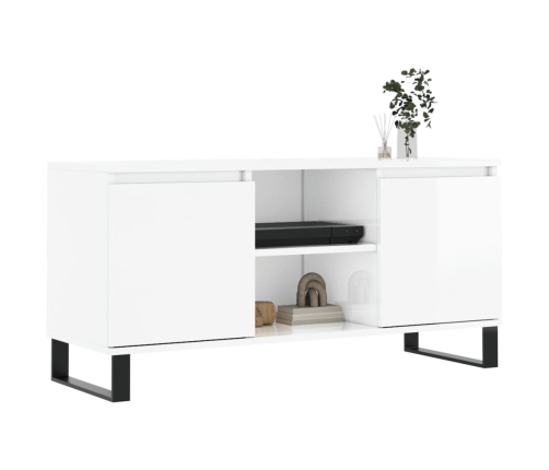 Mueble de TV madera de ingeniería blanco brillo 104x35x50 cm