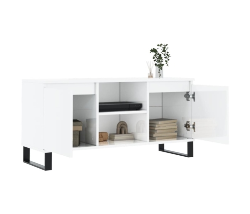 Mueble de TV madera de ingeniería blanco brillo 104x35x50 cm