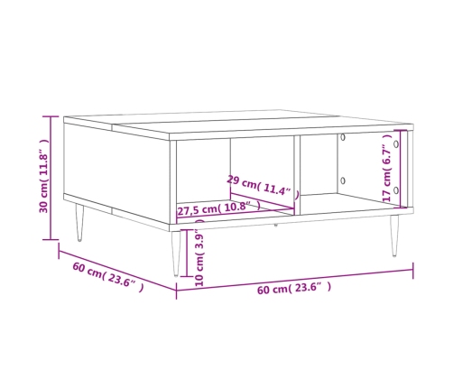 Mesa de centro madera de ingeniería roble Sonoma 60x60x30 cm